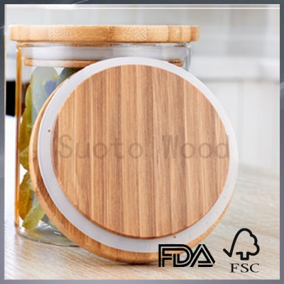 Rustic bamboo lid with silicone ring wooden lid wood lid