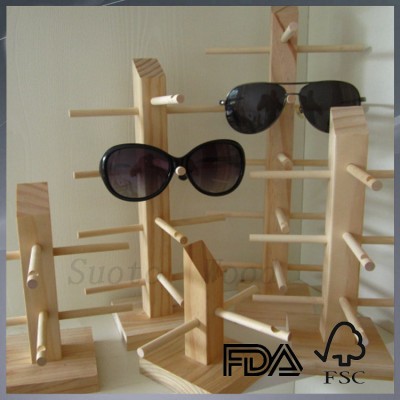 custom real wood sunglass display stand