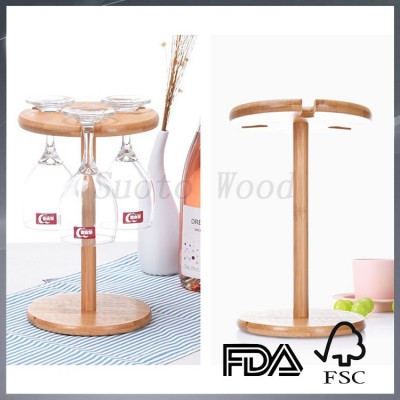 manufactory bamboo wine cup rack wine hanging cup rack